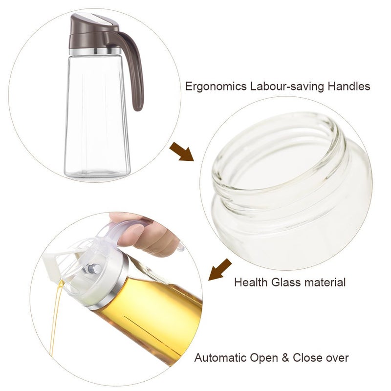 Marbrasse Auto Flip Olive Oil Dispenser Bottle 20 OZ Leakproof Condiment Container With Automatic Cap and Stopper Non-Drip Spout Non-Slip Handle for Kitchen Cooking Brown - Image 4